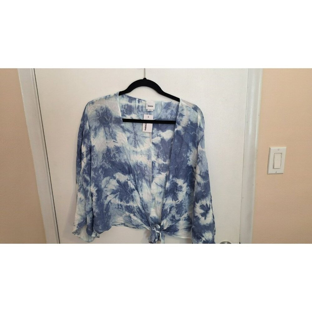 Sonoma Crop Top Half Sleeve Blue White Tie Dye NWT Beach Vacation Tie Resort OS